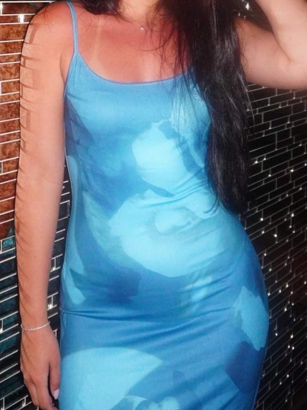 Blue Slip Dress with Abstract Print - Women's Intimates & Sleepwear